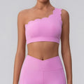 Fitness Clothing Set Wave  One Shoulder Long Sleeve Peach Long Pants Yoga Set Women Breathable Moisture Wicking Elastic