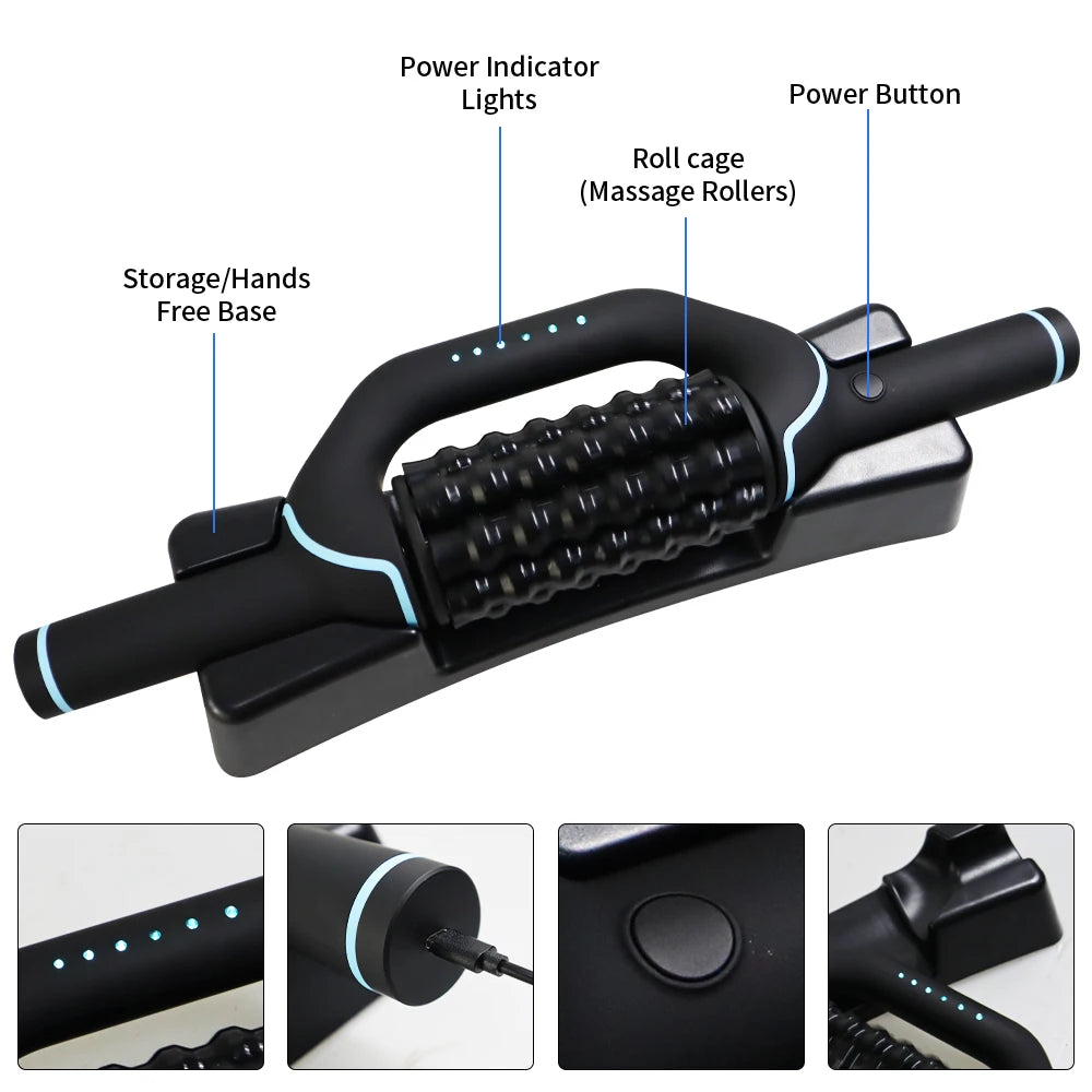 Roller Massage Gun Cordless Electric Percussion Massager Deep Tissue Muscle Pain Relief Handsfree Fitness Recovery Aid for Home