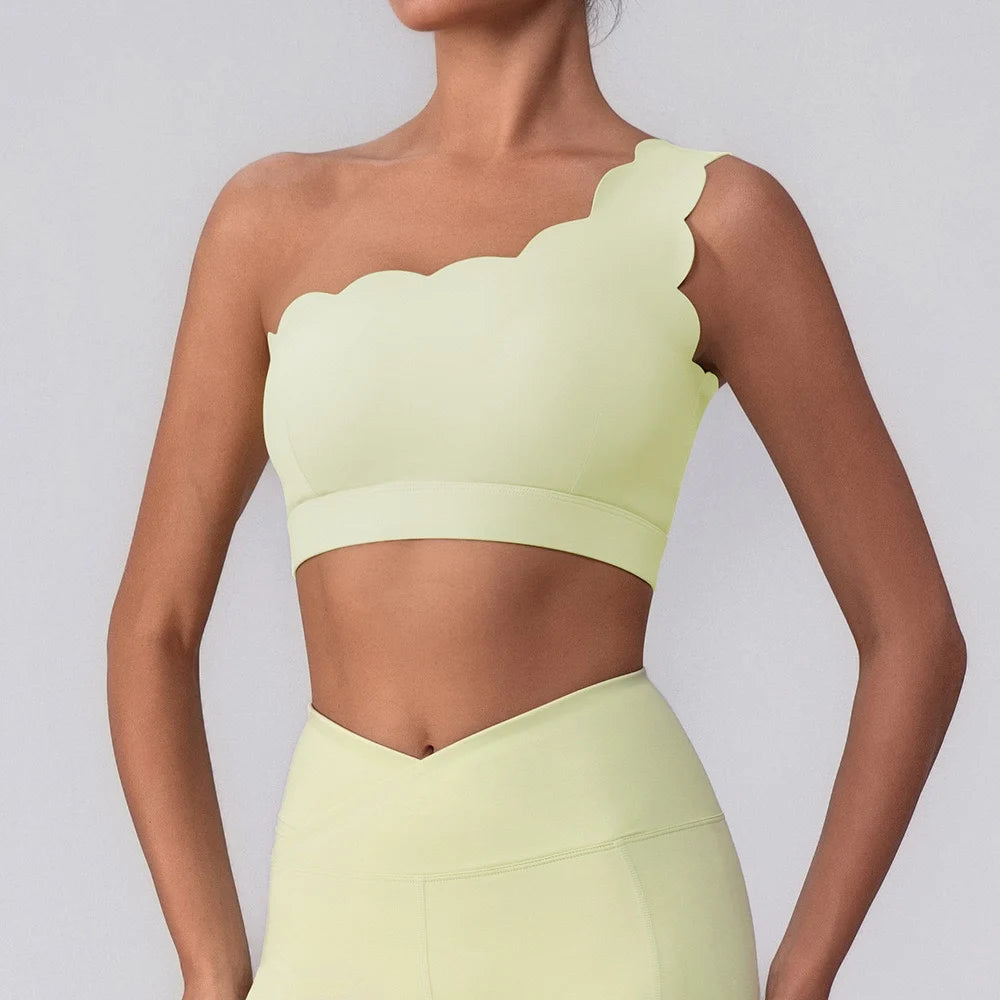 Fitness Clothing Set Wave  One Shoulder Long Sleeve Peach Long Pants Yoga Set Women Breathable Moisture Wicking Elastic