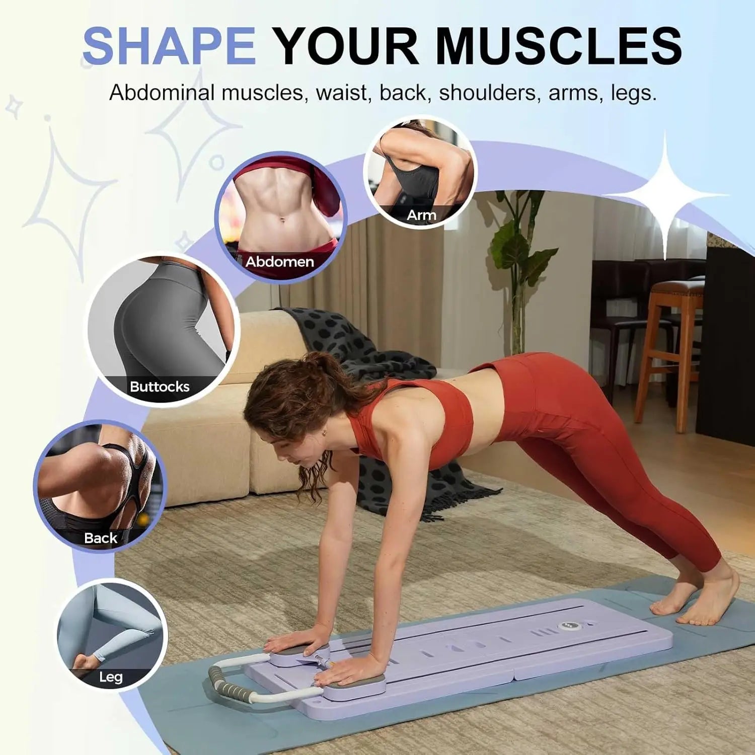Planche de Pilates multifonctionnelle – Renforcement des abdominaux et du corps entier avec bandes de résistance