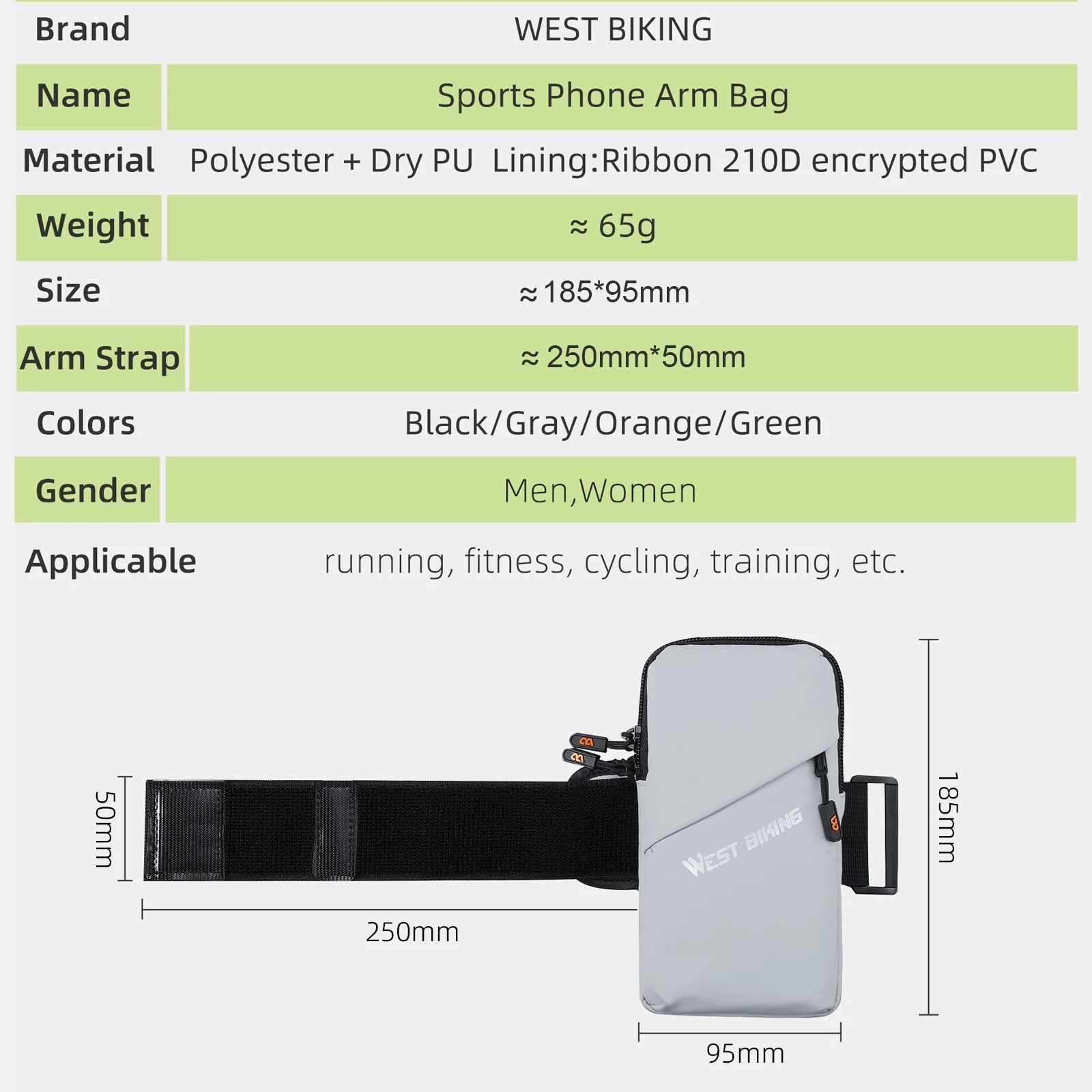 Sports Storage Bag Mobilephone Armband Bag Adjustable Running Riding Arm Bag Phone Bag Outdoor Breathable Running Phone Bag